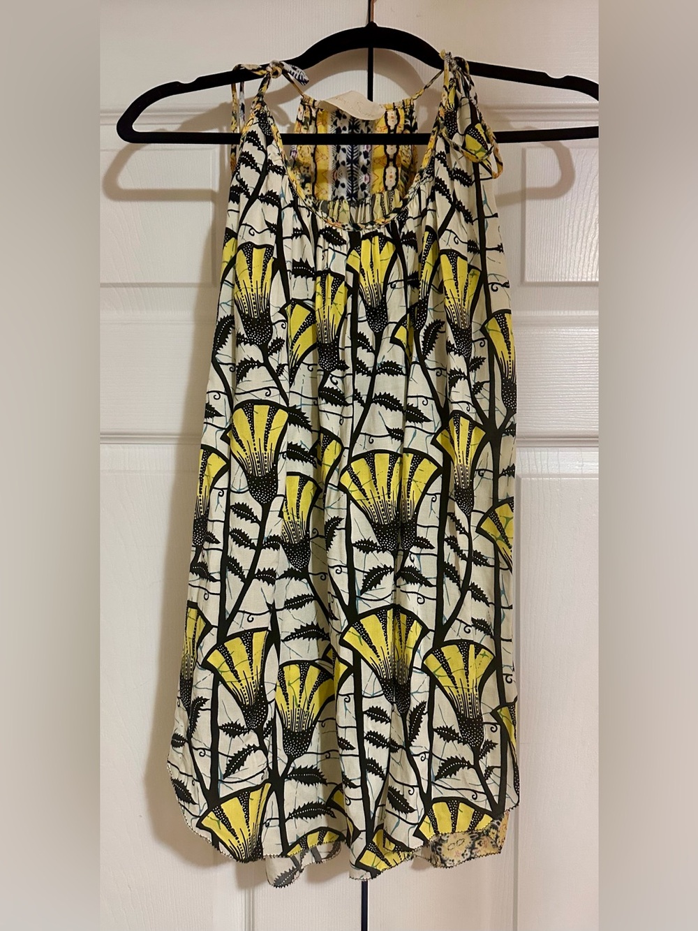 Love Sam Yellow & Black Floral Tie-Shoulder Tunic Top Size Medium